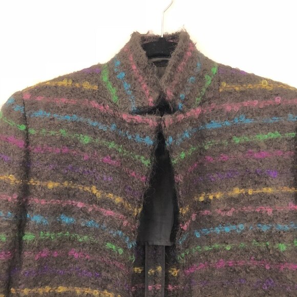 Akris Mohair Striped Blazer Brown Boucle Jacket US 10 Wool Blend Open Front - Picture 7 of 14
